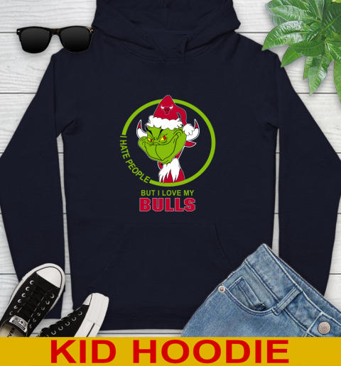 Chicago Bulls NBA Christmas Grinch I Hate People But I Love My Favorite Basketball Team Youth Hoodie 4