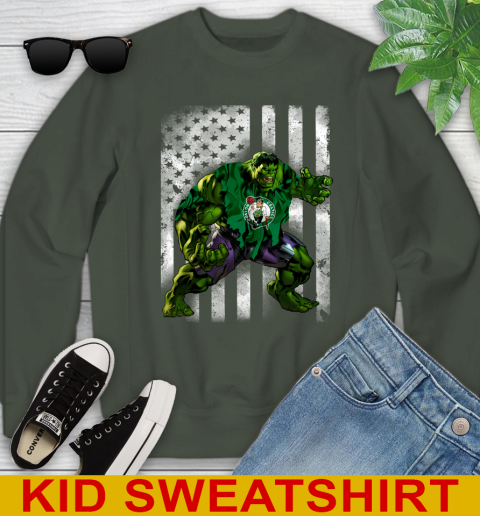 Boston Celtics Hulk Marvel Avengers NBA Basketball American Flag Youth Sweatshirt 8