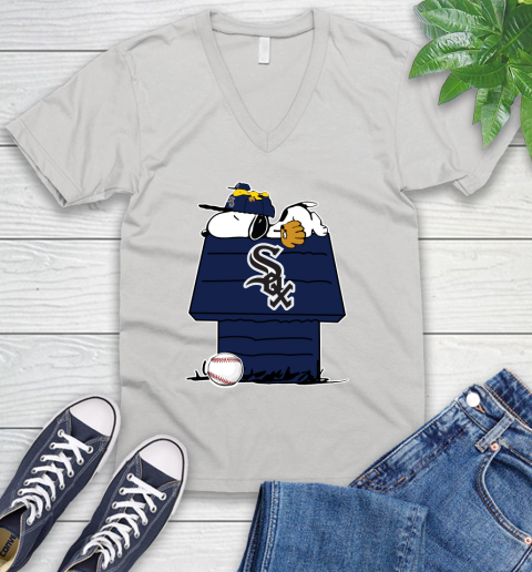 MLB Chicago White Sox Snoopy Woodstock The Peanuts Movie Baseball T Shirt V-Neck T-Shirt