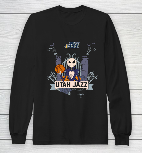 NBA Utah Jazz Basketball Jack Skellington Halloween Long Sleeve T-Shirt