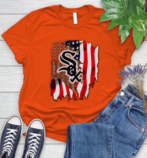 Chicago White Sox MLB Baseball American Flag Women's T-Shirt 3