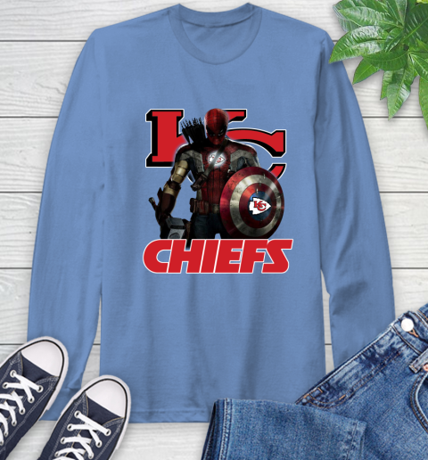 NFL Captain America Thor Spider Man Hawkeye Avengers Endgame Football Kansas City Chiefs Long Sleeve T-Shirt 11