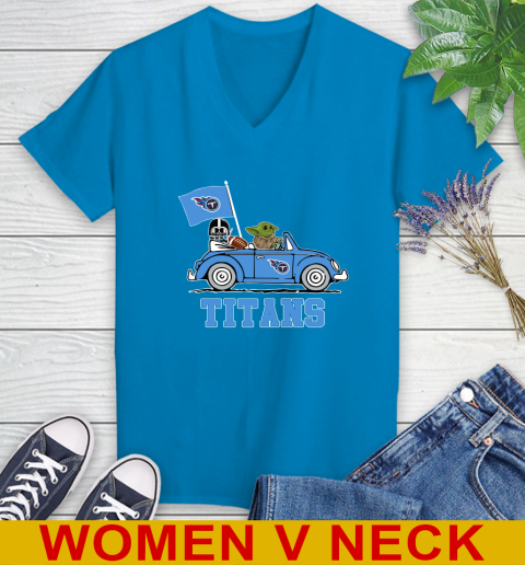 NFL Football Tennessee Titans Darth Vader Baby Yoda Driving Star Wars Shirt Women's V-Neck T-Shirt 8