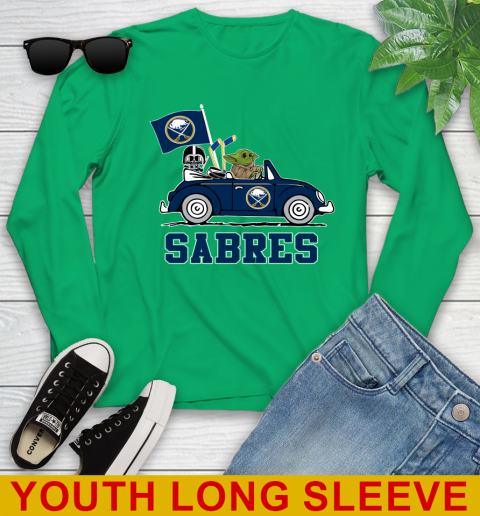 NHL Hockey Buffalo Sabres Darth Vader Baby Yoda Driving Star Wars Shirt Youth Long Sleeve 7