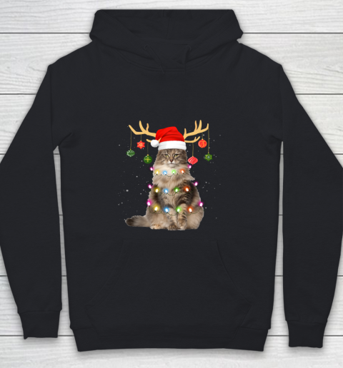 Reindeer Norwegian Forest Cat Santa Hat Christmas Light Xmas Youth Hoodie