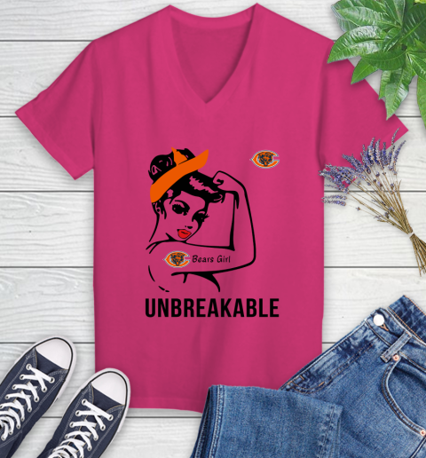 NFL Chicago Bears Girl Unbreakable Football Sports Women's V-Neck T-Shirt 5