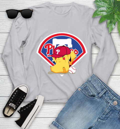 MLB Pikachu Baseball Sports Philadelphia Phillies Youth Long Sleeve 5