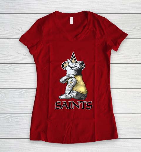 NFL Football My Cat Loves New Orleans Saints Women's V-Neck T-Shirt 8