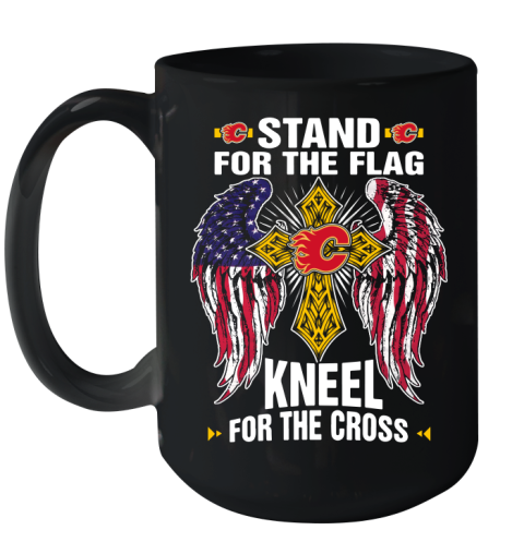 NHL Hockey Calgary Flames Stand For Flag Kneel For The Cross Shirt Ceramic Mug 15oz