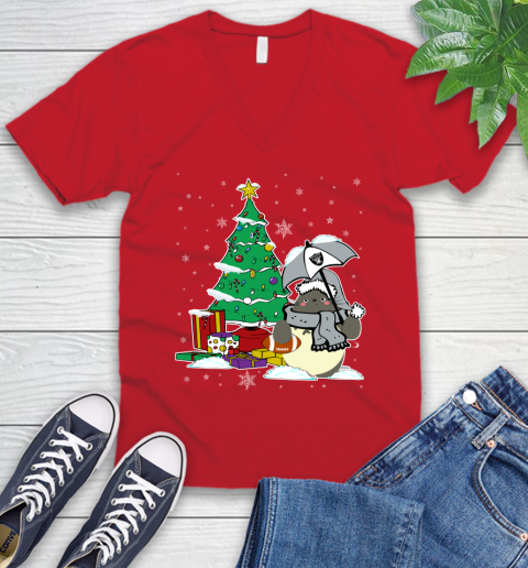 Oakland Raiders NFL Football Cute Tonari No Totoro Christmas Sports V-Neck T-Shirt 6