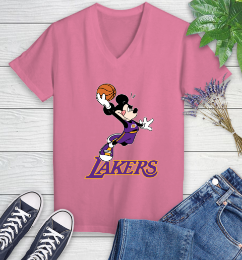 NBA Basketball Los Angeles Lakers Cheerful Mickey Mouse Shirt Women's V-Neck T-Shirt 11