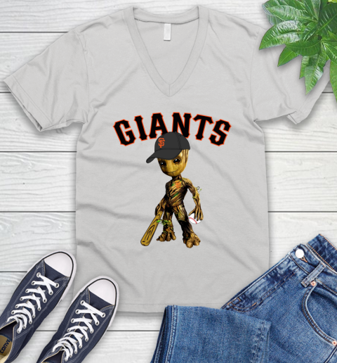 MLB San Francisco Giants Groot Guardians Of The Galaxy Baseball V-Neck T-Shirt