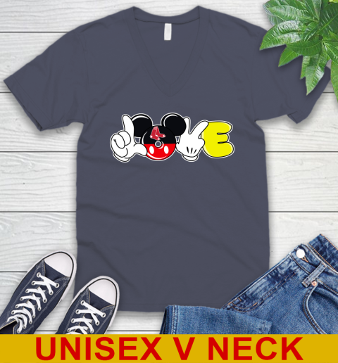 Boston Red Sox MLB Baseball Love Mickey Disney Sports V-Neck T-Shirt 8