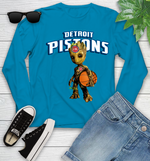 Detroit Pistons NBA Basketball Groot Marvel Guardians Of The Galaxy Youth Long Sleeve 7