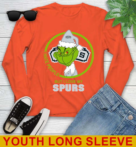 San Antonio Spurs NBA Christmas Grinch I Hate People But I Love My Favorite Basketball Team Youth Long Sleeve 4
