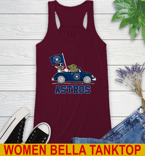 MLB Baseball Houston Astros Darth Vader Baby Yoda Driving Star Wars Shirt Racerback Tank 3