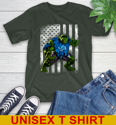 Detroit Lions Hulk Marvel Avengers NFL Football American Flag T-Shirt 6