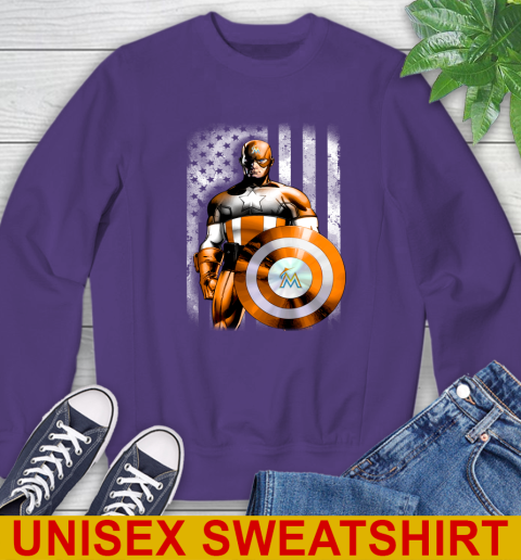 Miami Marlins MLB Baseball Captain America Marvel Avengers American Flag Shirt Sweatshirt 4