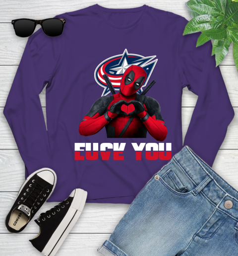 NHL Columbus Blue Jackets Deadpool Love You Fuck You Hockey Sports Youth Long Sleeve 4