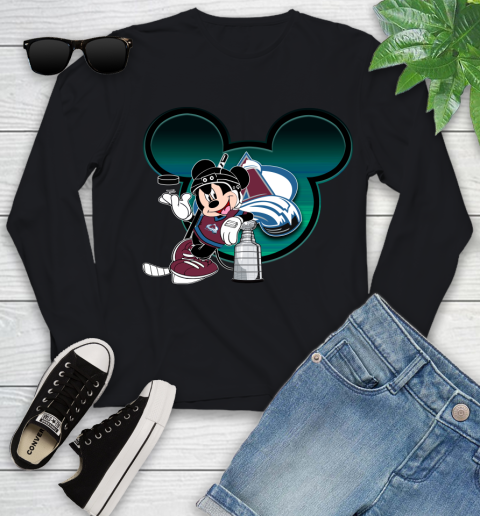 NHL Colorado Avalanche Stanley Cup Mickey Mouse Disney Hockey T Shirt Youth Long Sleeve 2