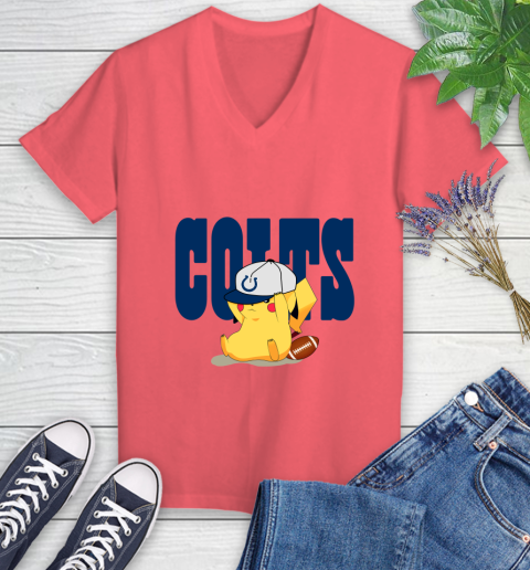 NFL Pikachu Football Sports Indianapolis Colts Women's V-Neck T-Shirt 6