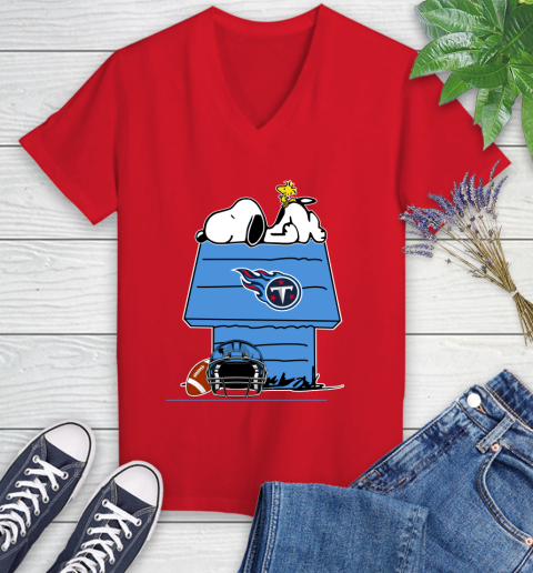 Tennessee Titans NFL Football Snoopy Woodstock The Peanuts Movie Women's V-Neck T-Shirt 12