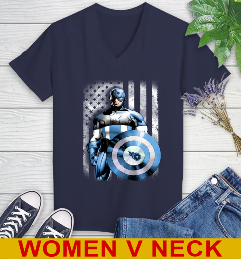 Tennessee Titans NFL Football Captain America Marvel Avengers American Flag Shirt Women's V-Neck T-Shirt 12