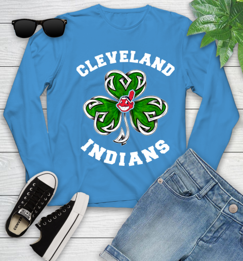 MLB Cleveland Indians Three Leaf Clover St Patrick's Day Baseball Sports Youth Long Sleeve 8