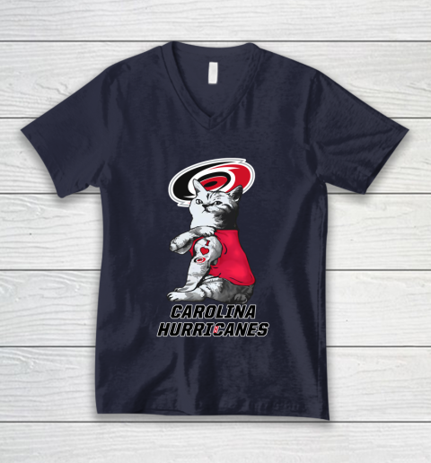 NHL My Cat Loves Carolina Hurricanes Hockey V-Neck T-Shirt 2