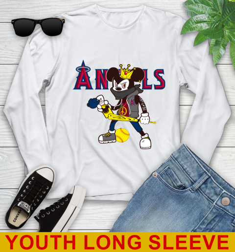 Los Angeles Angels MLB Baseball Mickey Peace Sign Sports Youth Long Sleeve