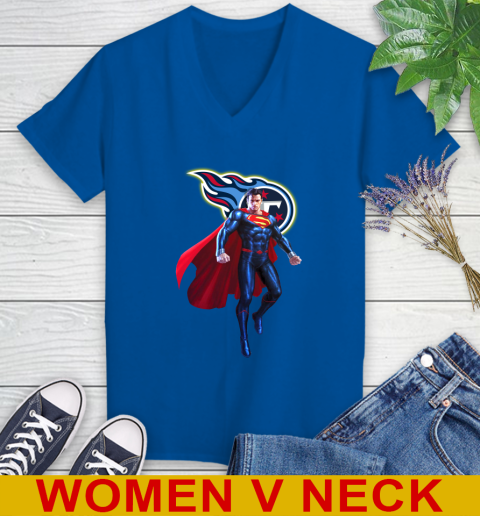 NFL Superman DC Sports Football Tennessee Titans Women's V-Neck T-Shirt 11