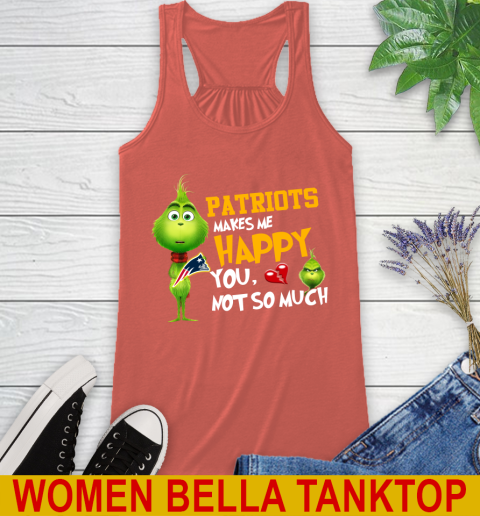 NFL New England Patriots Makes Me Happy You Not So Much Grinch Football Sports Racerback Tank 3