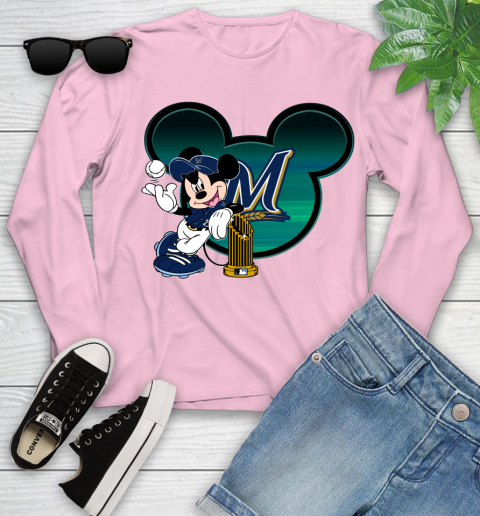 MLB Milwaukee Brewers The Commissioner's Trophy Mickey Mouse Disney Youth Long Sleeve 10