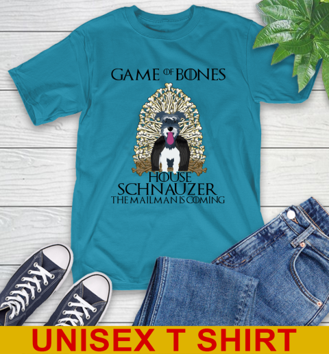 Game of bones house schnauzer dog the mailman is coming tshirt 7