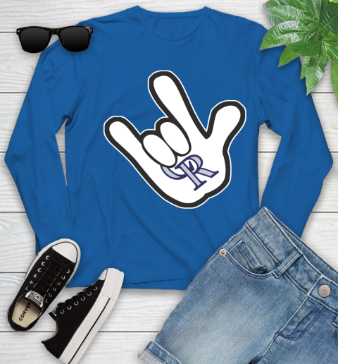 Colorado Rockies MLB Baseball Mickey Rock Hand Disney Youth Long Sleeve 9