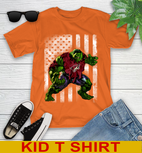 Arizona Coyotes Hulk Marvel Avengers NHL Hockey American Flag Youth T-Shirt 8
