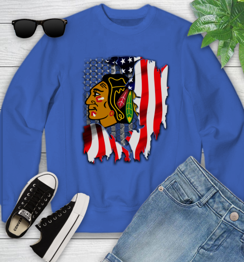Chicago Blackhawks NHL Hockey American Flag Youth Sweatshirt 7