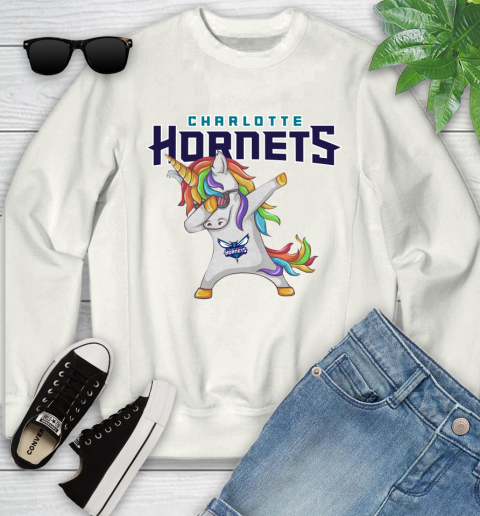 Charlotte Hornets NBA Basketball Funny Unicorn Dabbing Sports Youth Sweatshirt