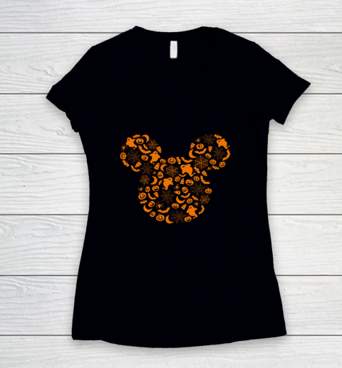 Disney Mickey Mouse Halloween Silhouette Long Sleeve T Shirt.QWSGT4UPCM Women's V-Neck T-Shirt