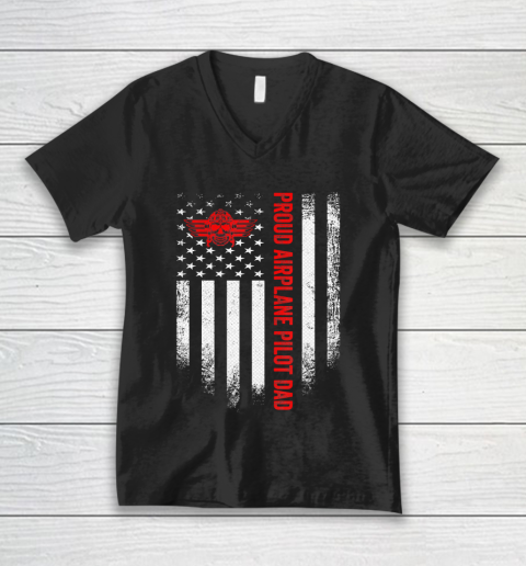 Father gift shirt Mens Vintage USA American Flag Proud Airplane Pilot Dad Funny T Shirt V-Neck T-Shirt