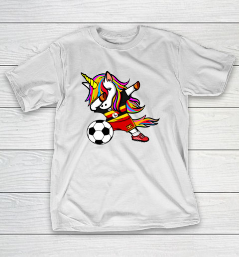 Funny Dabbing Unicorn Uganda Football Ugandan Flag Soccer T-Shirt