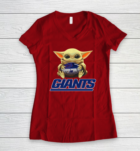 NFL Football New York Giants Baby Yoda Star Wars Women's V-Neck T-Shirt 12