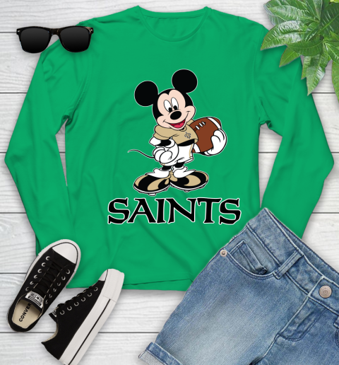 NFL Football New Orleans Saints Cheerful Mickey Mouse Shirt Youth Long Sleeve 6