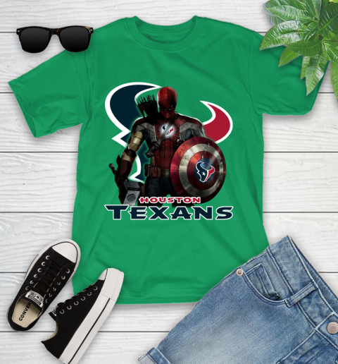 NFL Captain America Thor Spider Man Hawkeye Avengers Endgame Football Houston Texans Youth T-Shirt 6