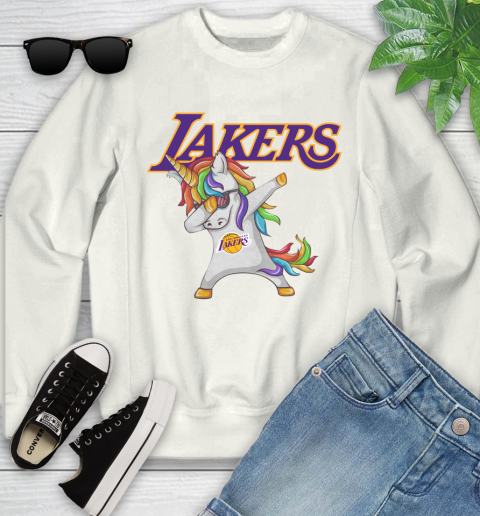 Los Angeles Lakers NBA Basketball Funny Unicorn Dabbing Sports Youth Sweatshirt