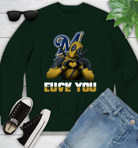 MLB Milwaukee Brewers Deadpool Love You Fuck You Baseball Sports Youth Sweatshirt 9