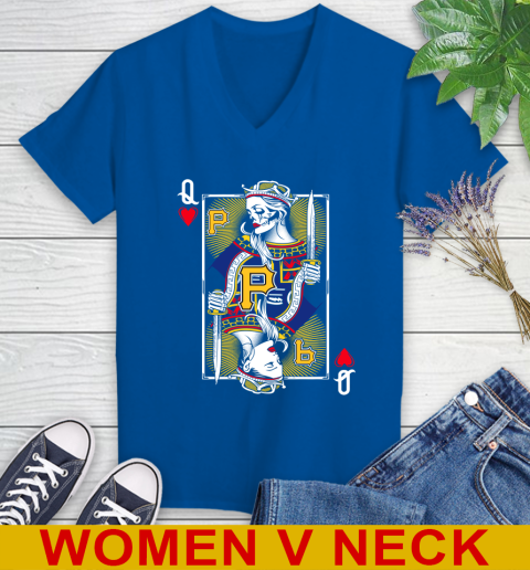 MLB Baseball Pittsburgh Pirates The Queen Of Hearts Card Shirt Women's V-Neck T-Shirt 9