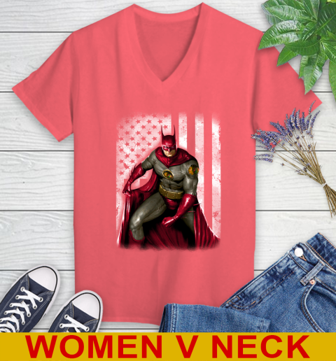 Chicago Blackhawks NHL Hockey Batman DC American Flag Shirt Women's V-Neck T-Shirt 6