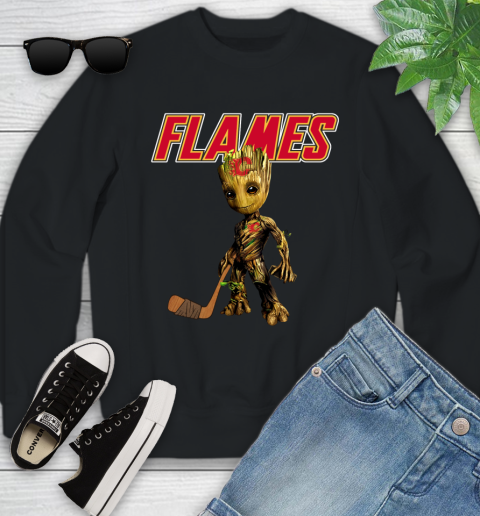 Calgary Flames NHL Hockey Groot Marvel Guardians Of The Galaxy Youth Sweatshirt 2
