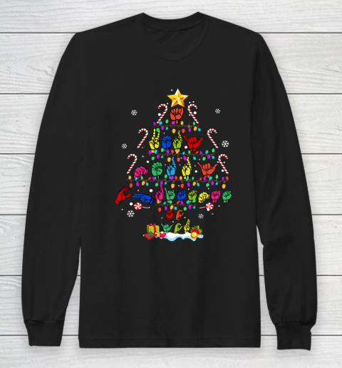 Funny ASL Christmas Tree Sign Language Xmas Deaf Pride Gift Long Sleeve T-Shirt